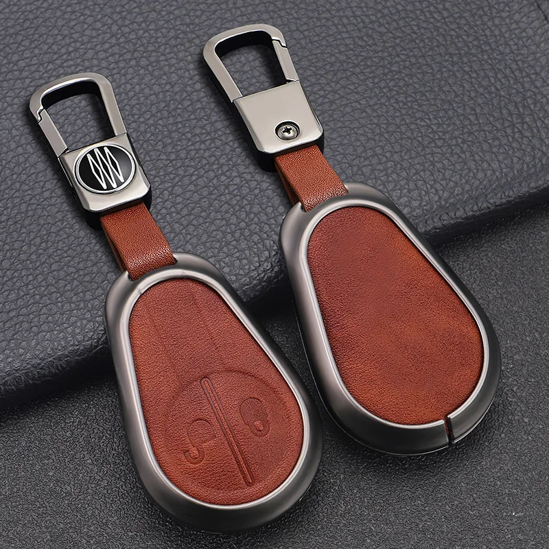 Zinc Alloy+3D Leather Remote Key Shell Case Smart Car Key Bag Cover Suitable for Volvo