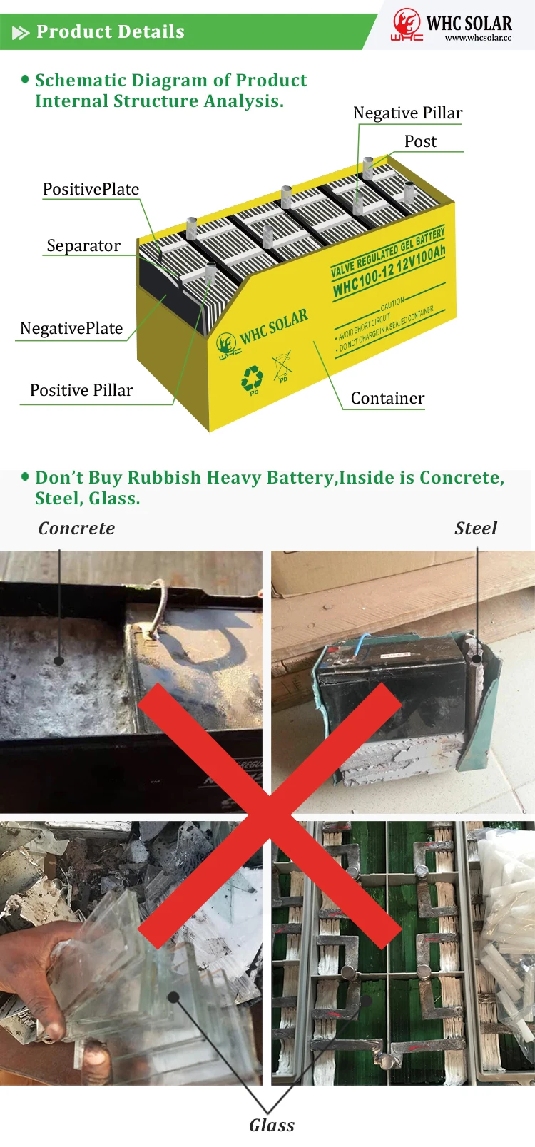 WHC Top Quality long life deep cycle 12v 48v 72v solar gel battery 200ah storage vrla sealed lead acid batteries solar panel