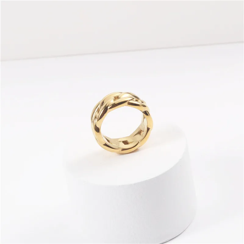 European and American titanium steel new gold thick chain ring INSTAGRAM blogger designer sense of gold plated