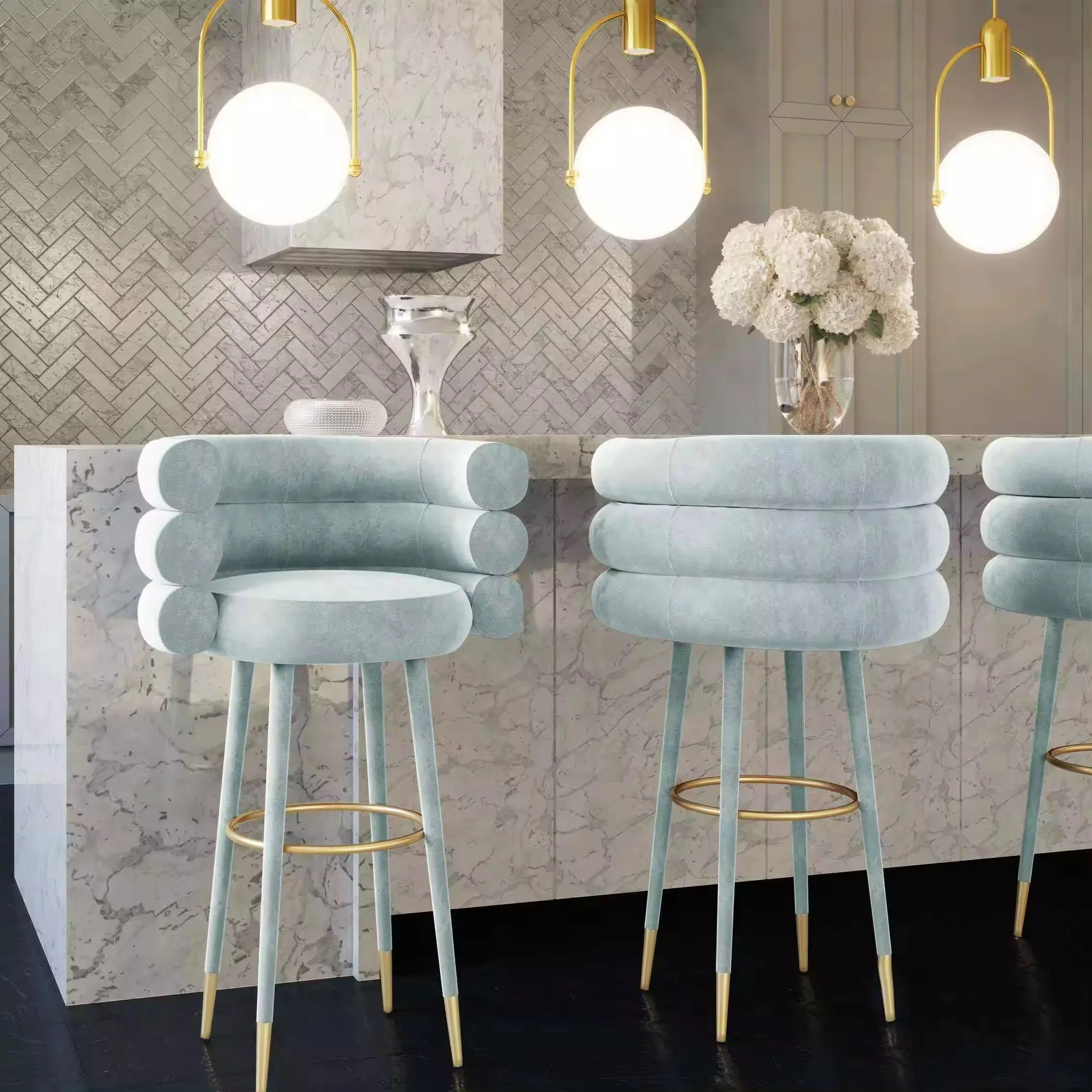 New arrival outdoor metal counter height bar stool black comfortable velvet barstool chair for kitchen restaurant and bars