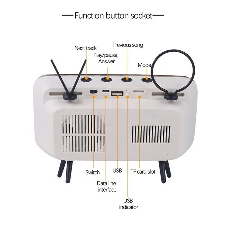 Vancel Handsfree Blueteeth Wireless Retro Tv Shape Speaker Play Mobile Phone Holder Vintage Powerbank 1500Mah