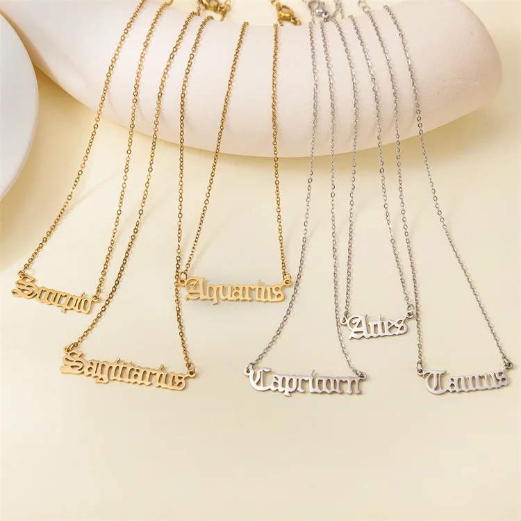 Wholesale New Simple Stainless Steel Personalized Creative Necklace Vintage English Letter Pendant Horoscope Necklace