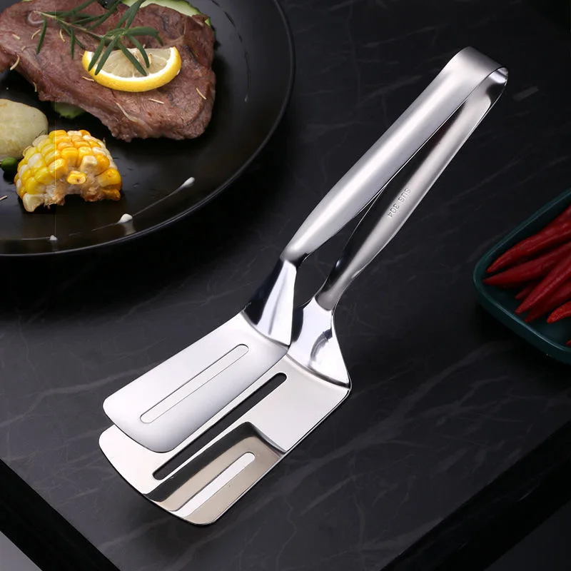 Stainless Steel Multipurpose Steak Clamps Flipping Spatula tongs Clip for Beefsteak Bread Hamburger BBQ Meats Pizza