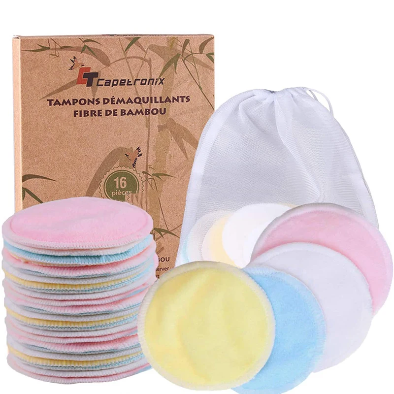 Soft facial cleansing pad round reusable make up removal wipes for sensitive skin bamboo terry velvet makeup remover pads