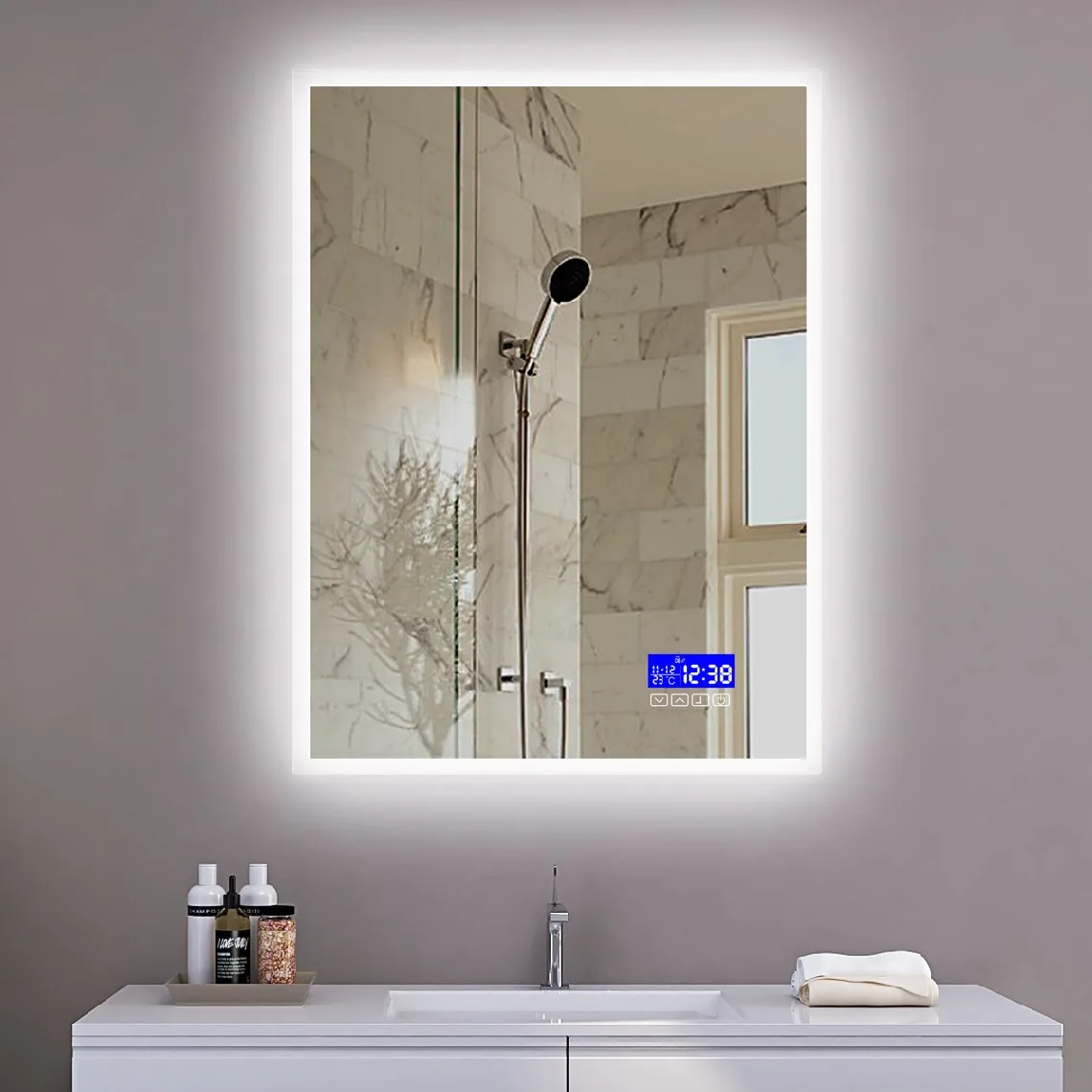 Modern Smart Touch Mirror Espelho Anti-Fog Bluetooths Date Display Smart Bathroom Rectangle Led mirror