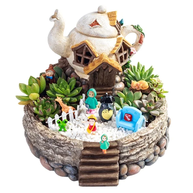 Customized Home Decor Potted Succulents Resin Planter Models Resin Flower Pot With Led Light For Garden Ornaments