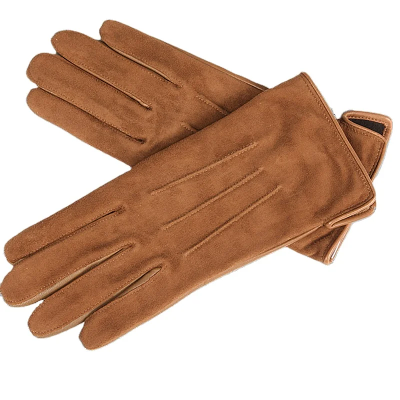 All Black Fashion Sheepskin Car Driving Genuine Leather Gloves Men for Winter