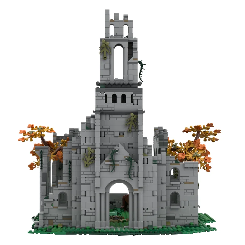 Золотое кольцо MOC-148241 руины кирпичи средневековый замок пластиковые строительные блоки для церкви игрушки