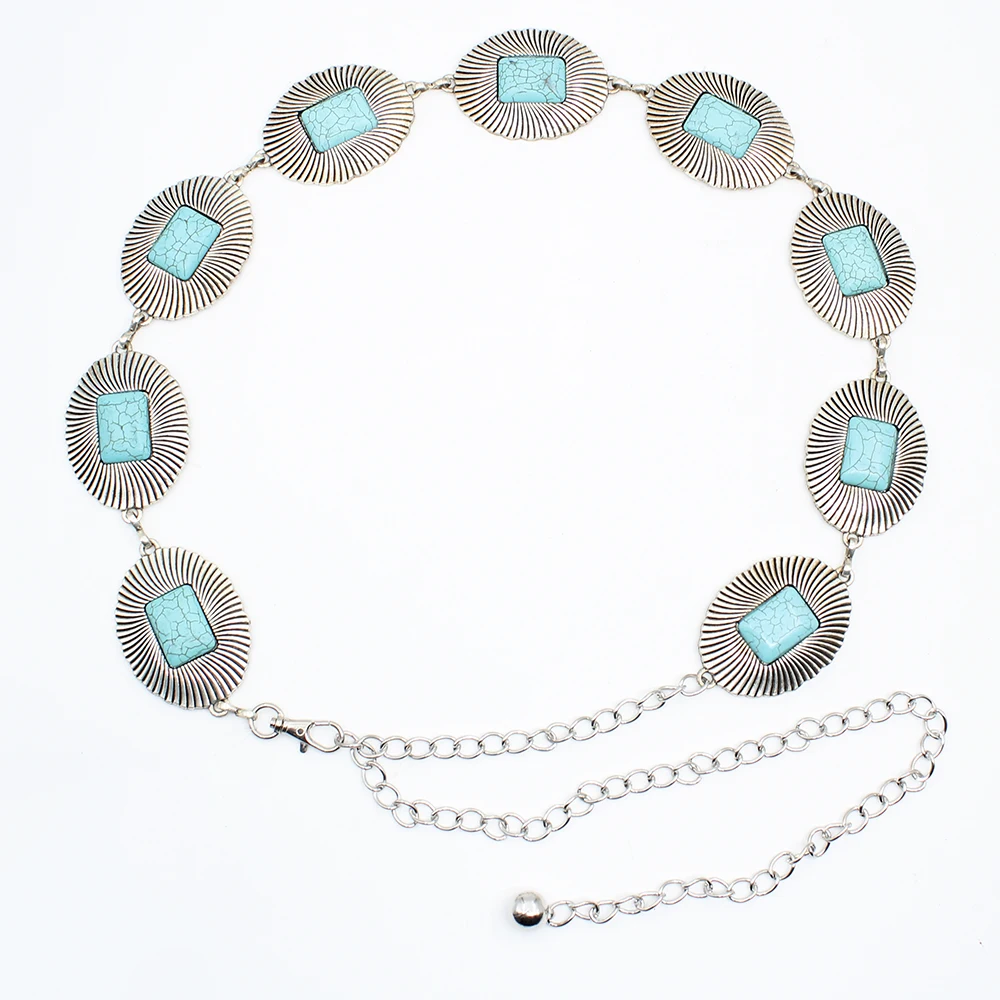 Ladies Fashion Western Turquoise Stone Chain Belt for women