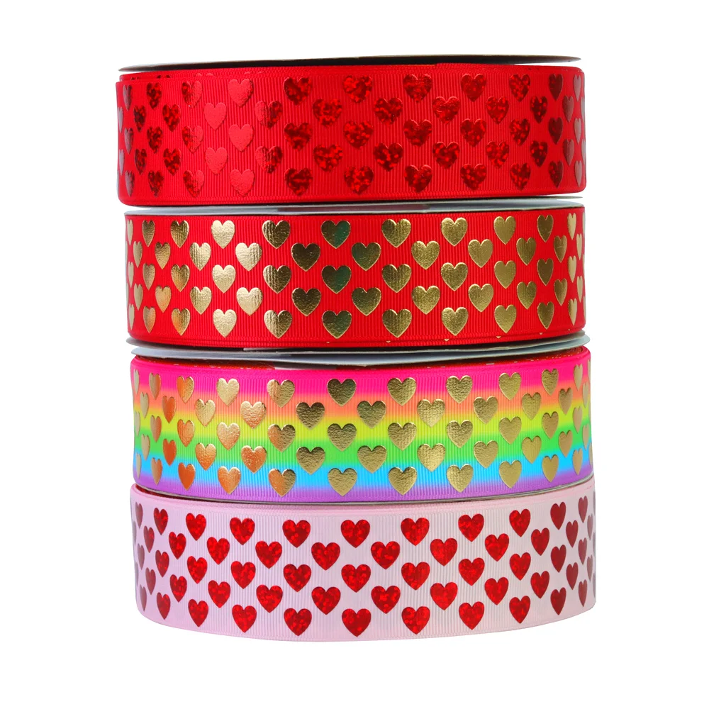 wholesale 38mm loving heart  hologram grosgrain ribbon