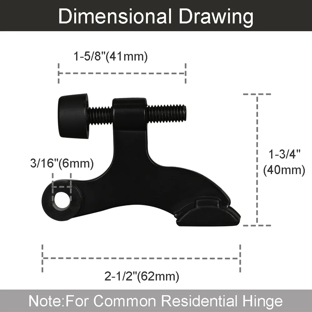 Popular American Style Easy Install Zinc Alloy Black Door Hinge Stops for Top of Door