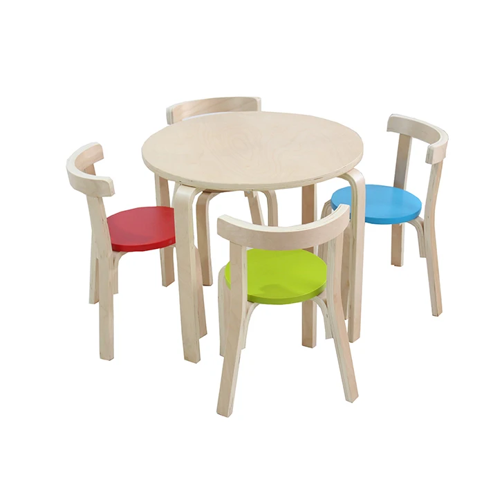 Round back children solid wood chair sturdy and durable children chair nursery study table with  chair