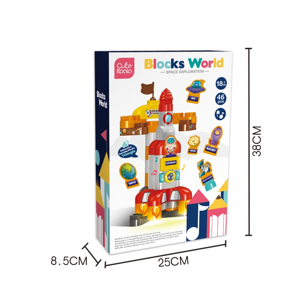 Diy Toys Rocket English Voice Interactive With Light And Music Large Particle Building Blocks
