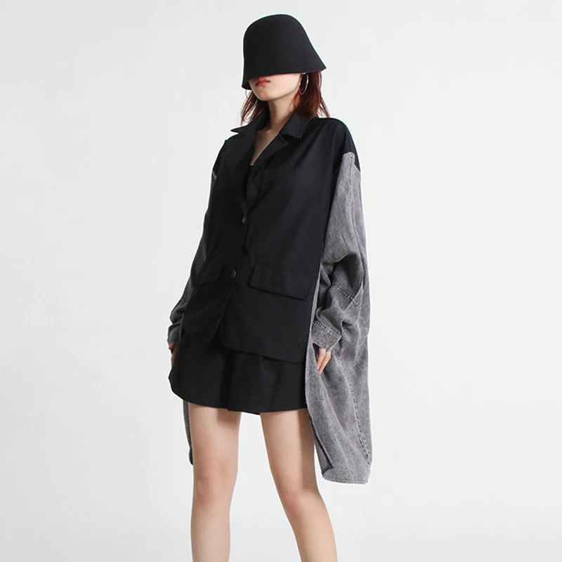 TWOTWINSTYLE Lapel Batwing Sleeve Patchwork Single Breasted Bat Sleeve Jackets For Women 2023