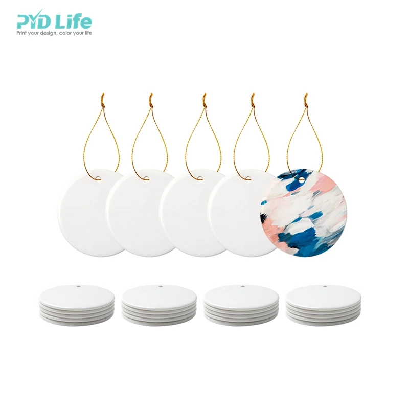 PYD Life Wholesale Sublimation Custom Christmas Tree Bauble Gift Round Ornament Blanks Sublimation Circle Ceramic Ornaments