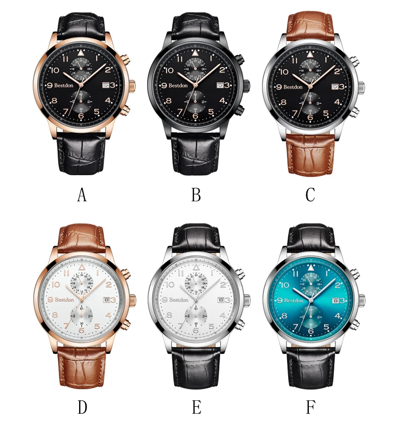 Trend design classical sports waterproof Genuine Leather men quartz watches wristwatches with Two Time Zone