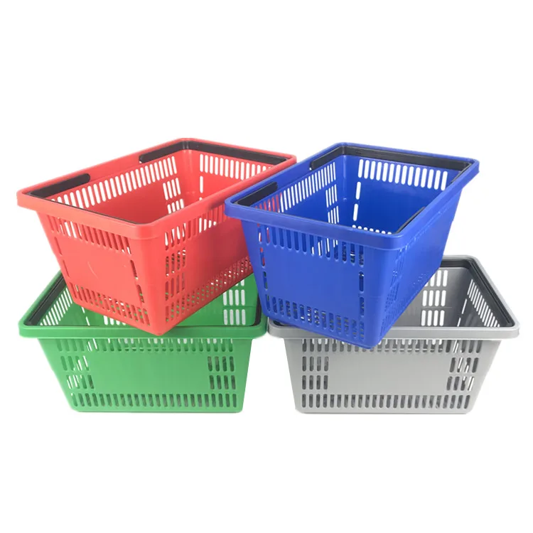 Manufacturer wholesale plastic supermarket shopping basket with 2 handles