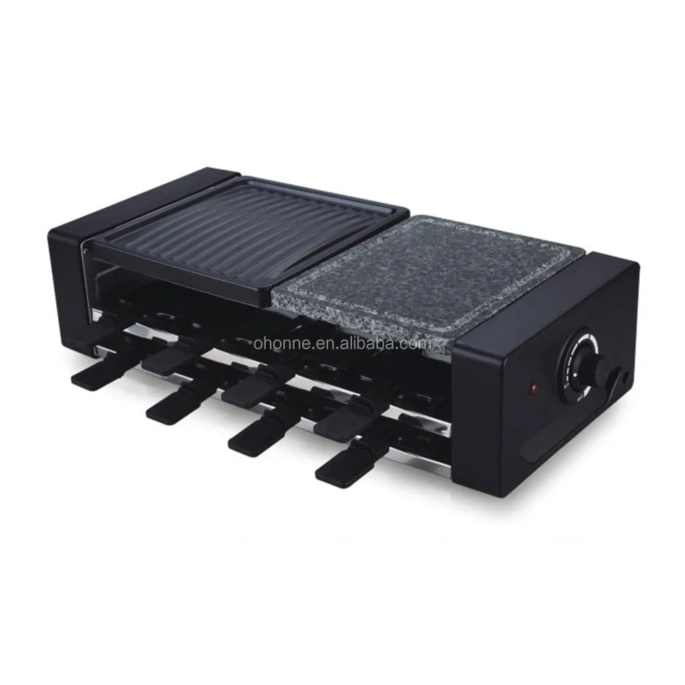 
Electric Rectangle 8 Persons Raclette BBQ Grill Cooker- Melt Cheese and Grill Meat and Vegetables at Once 