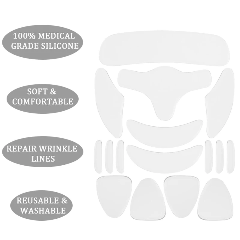 
MSDS Customize Reusable 16pcs Set Face Wrinkle Remover Silicone Anti-Wrinkle Anti Aging Facial pads For Adult 