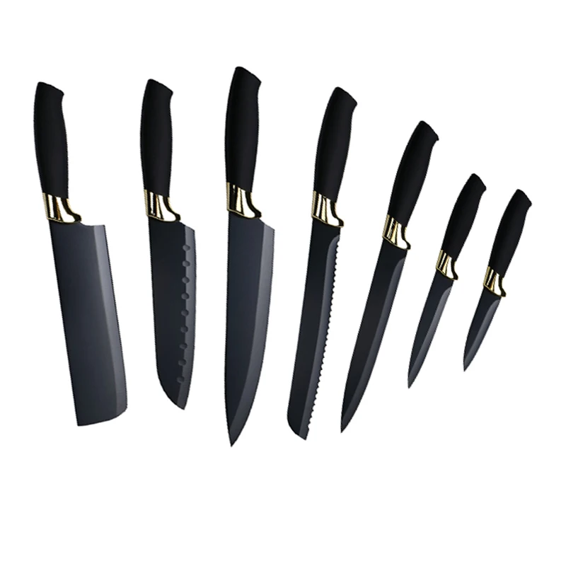 5 6 7 Piece Cuchillos Knives Nakiri High Quality Carbon Stainless Steel Kitchen Knife Sets Black Knife Set