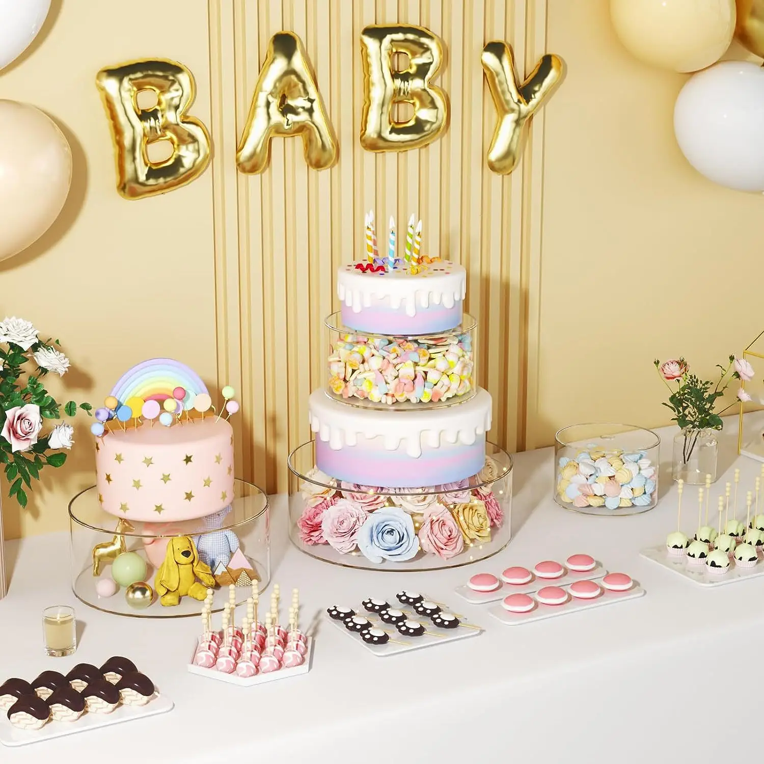 6 / 8 / 10 Inch Fillable Dessert Stand With Lid Wedding Party Centerpiece Clear Acrylic Cake Separator
