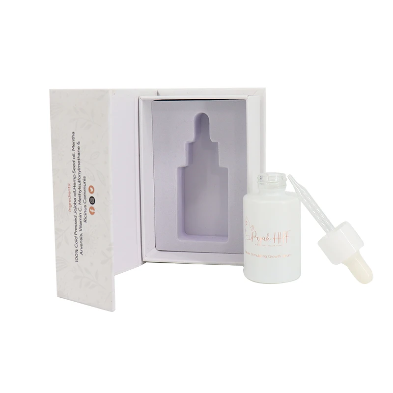 Custom 30 ml Flat Shoulder Frosted Glass Serum Dropper Bottle Luxury Cardboard Packaging Box For Essential Oil Bottle
