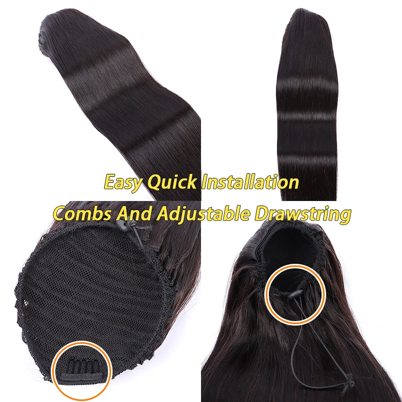 Cheap Price Brazilian 1b Natural Black Pony Tail Virgin Raw Human Hair Drawstring Ponytails Hair Extensions