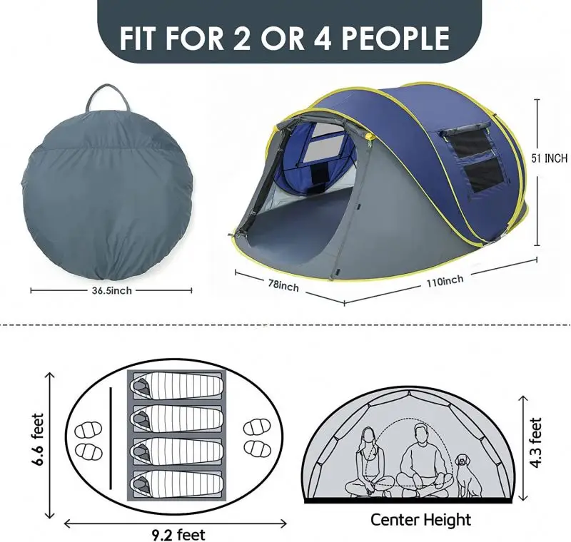 2 seconds easy pop up 3-4 person family wholesale hot design tents camping outdoor tents