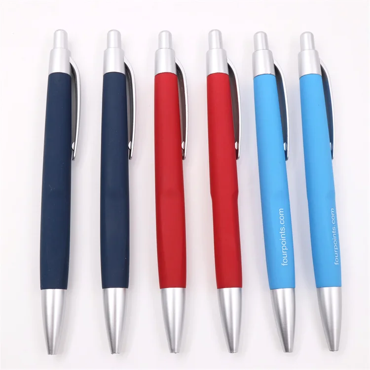 hot sale cheap promotional kawaii rubber coated plastic pen color press ball point pen
