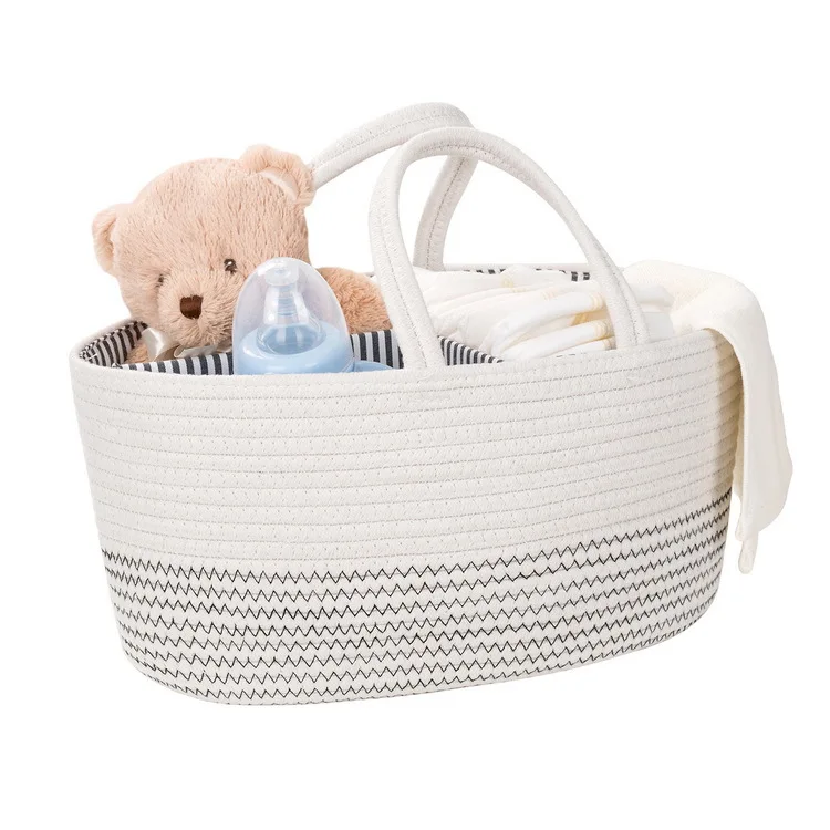 factory sale large woven cotton rope storage laundry basket with durable handles