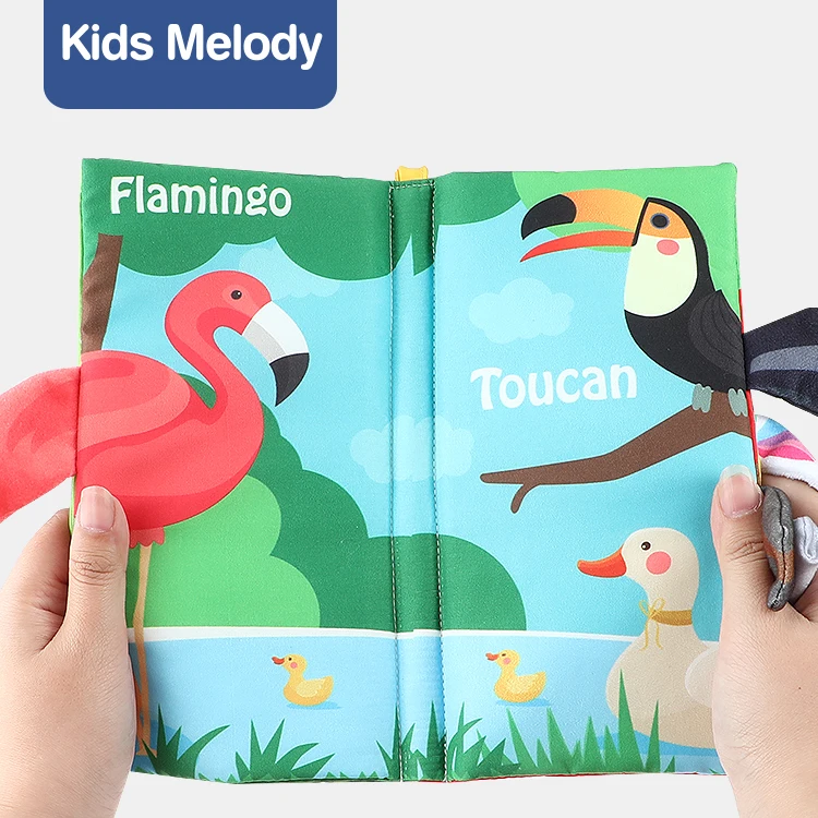 Amazon hot selling bird tail Animals story book baby soft Fabric cloth book for Baby toy