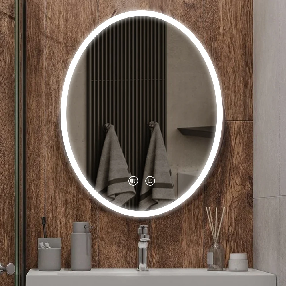 oval smart touch scree led light aluminum switch makeup bathroom mirror