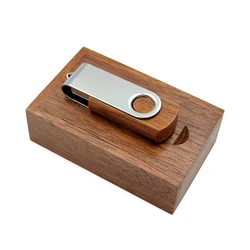Custom Wooden Swivel USB Flash Drive 3.0 USB 2.0 Gift Box Wholesale Flash Memory USB 32GB Wood Rotating Pendrive 128gb