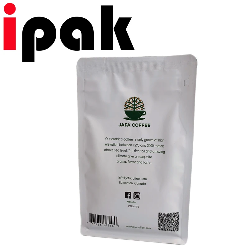 1 KG Matte White Recyclable Plastic Box Coffee Bag Recyclable Flat Bottom Coffee Bag with Valve Zipper