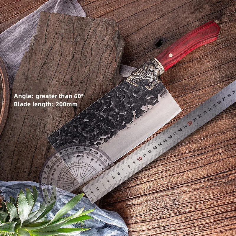 Butcher Knife Bone Chopping Slaughter 7 Inch Carbon Steel Meat Cleaver Knives Hand Forge Wooden Dragon Riot Handle