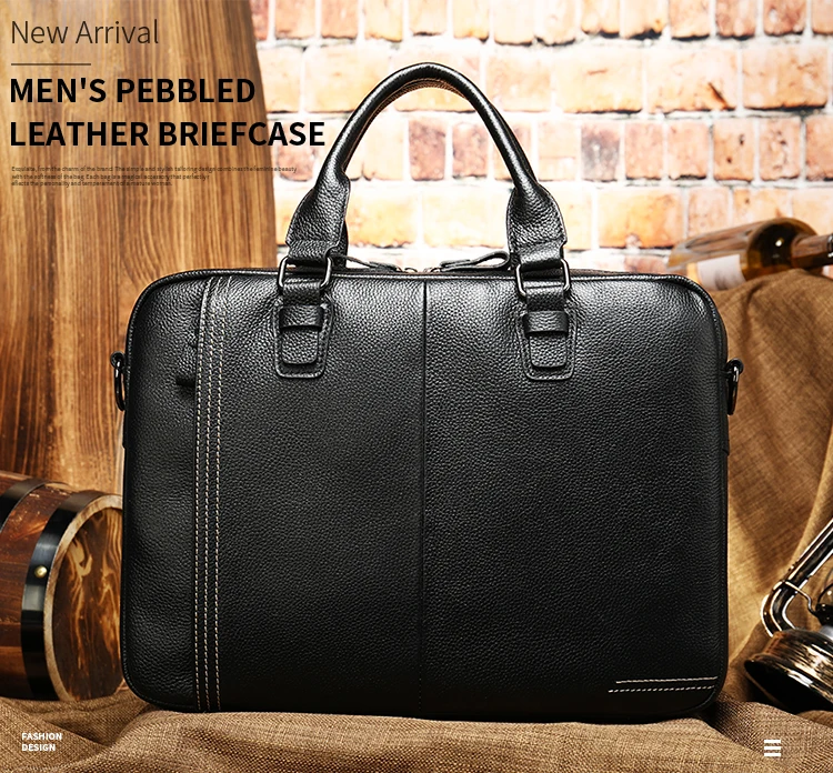 Smooth Cowhide Leather Business Briefcase Large Capacity Multi-layer Briefcase Business Travel Office Laptop Bag