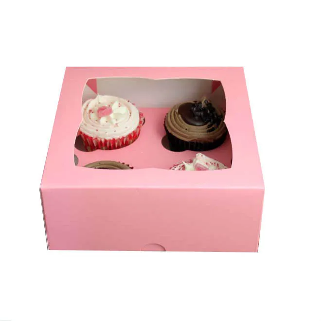 China Wholesale Custom Logo Printed Cardboard Paper Food Packaging Cup Cake Cupcake Box For Cupcake With Clear Plastic Window