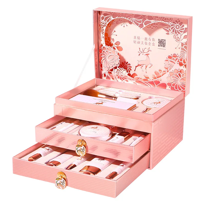 Brand new Skin care and makeup set 21 sets of LED beauty mirror cosmetics complete holiday beauty gift box