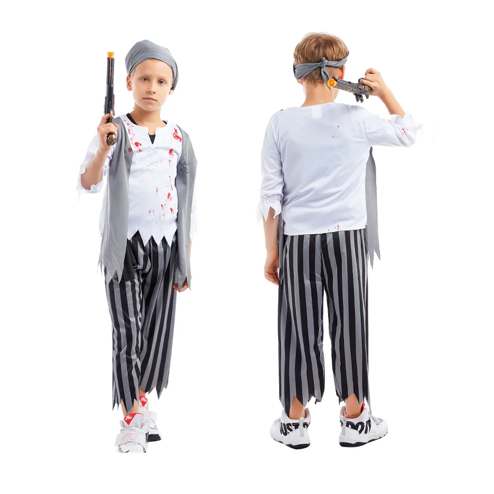 Factory Made Cheap Halloween Boys Bloody Pirate Costume Kids Pirate Costume Set