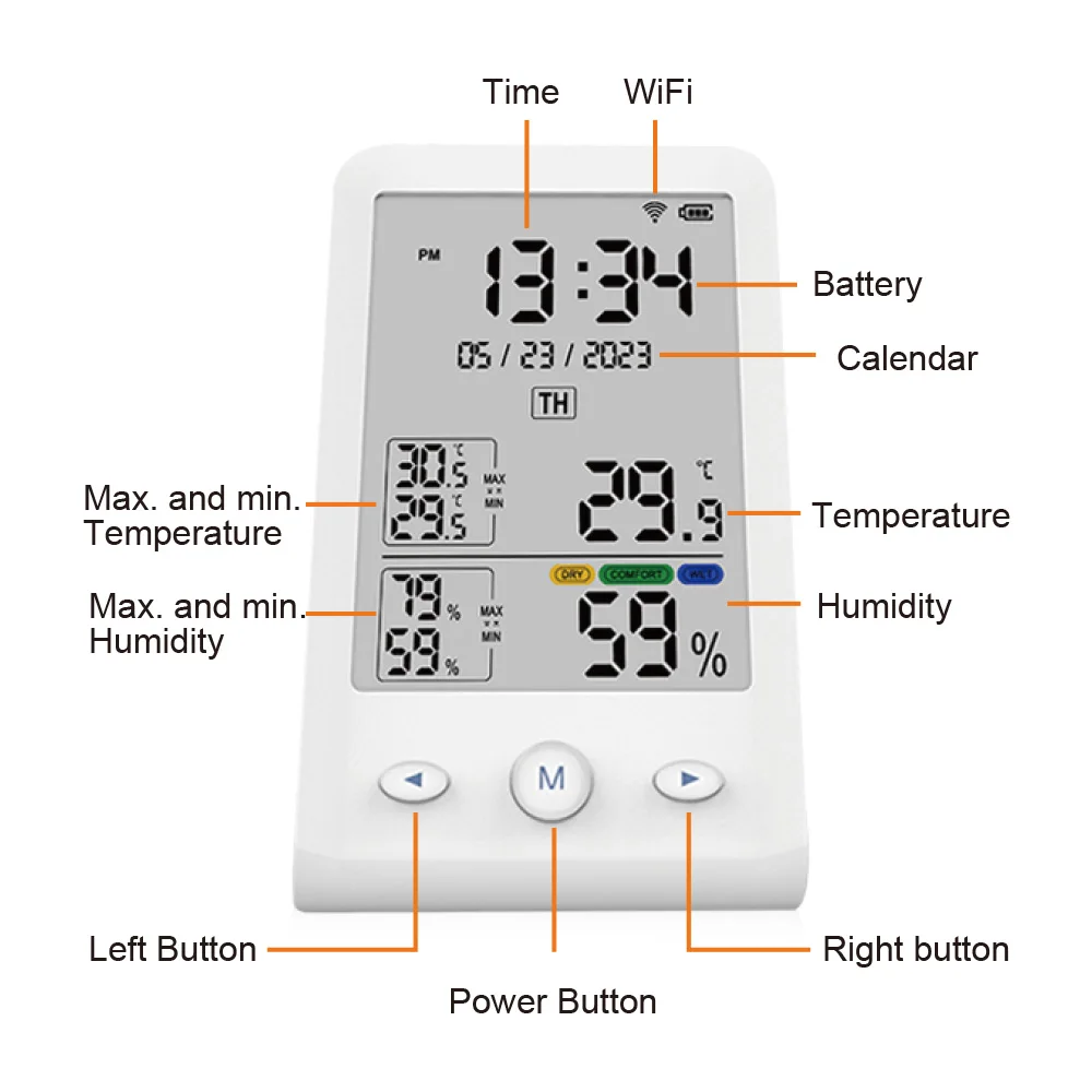 Built in rechargeable lithium battery digital clock Tuya intelligent temperature hygrometer temperature unit switching