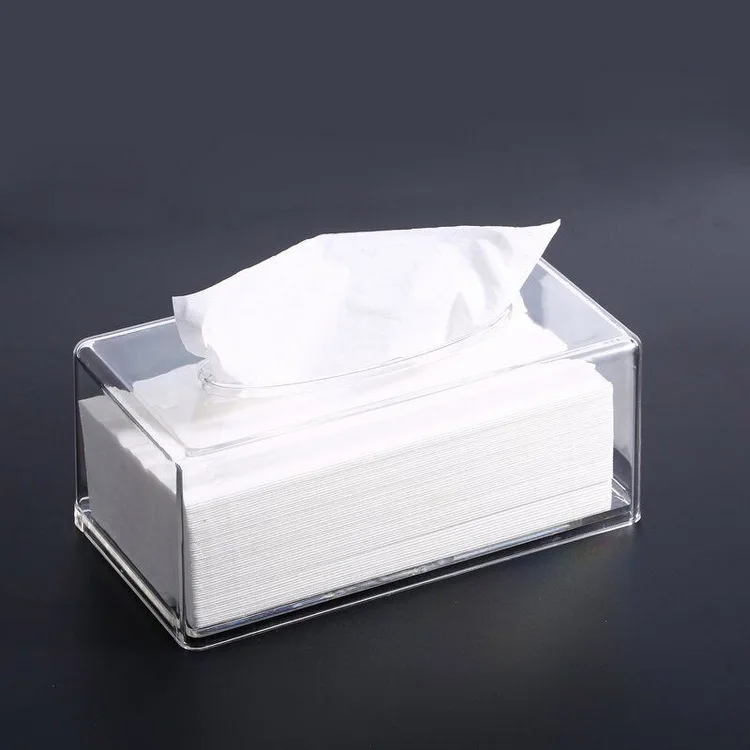 Office hotel home use exquisite square clear and customized color shape dimension acrylic transparent napkin tissue holder box