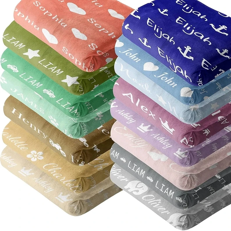 Custom Big Name Personalized Baby Flannel Blankets Throw Flannel Baby Name Blanket For Girls Boys Birthday Gift