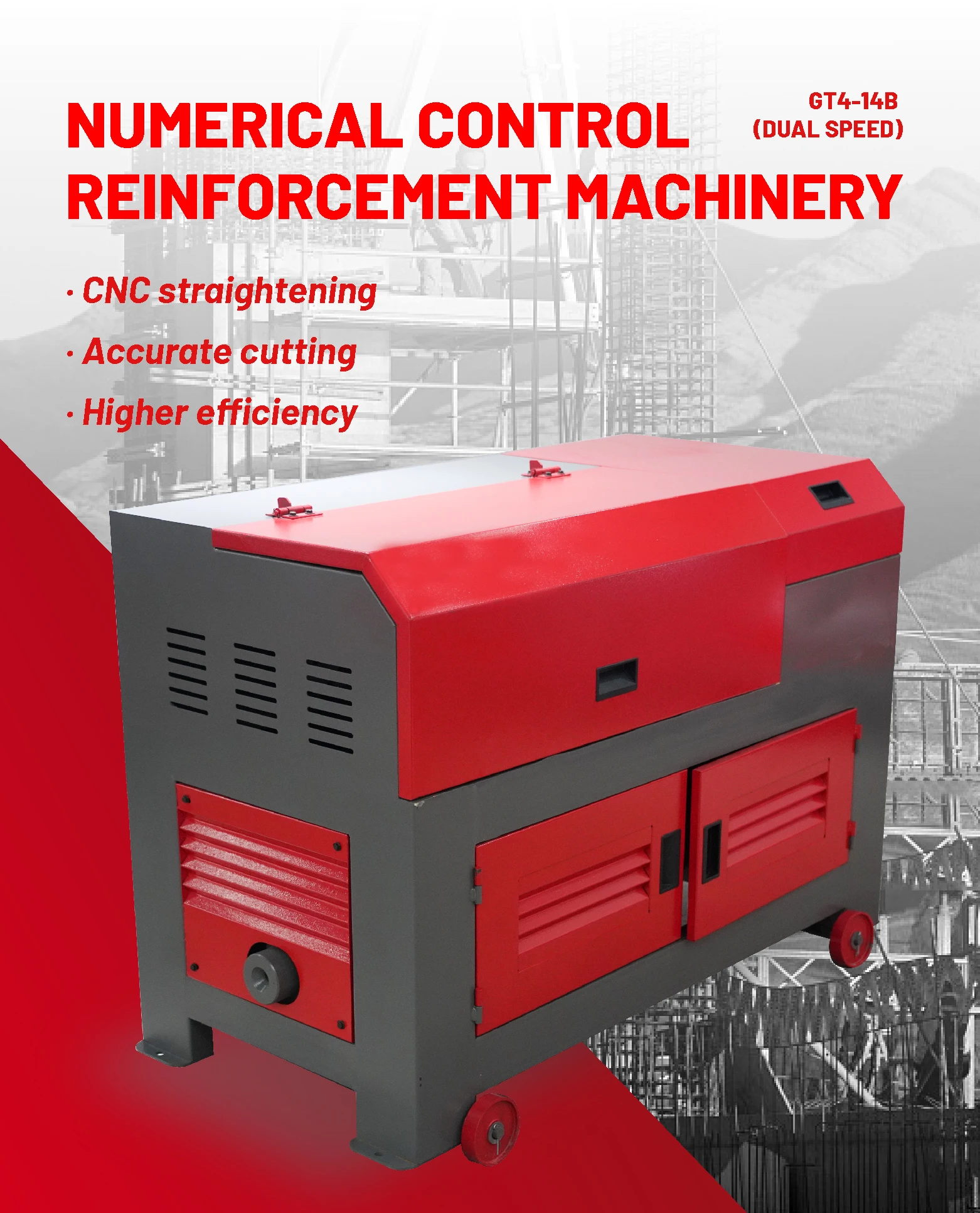 GT4-14B Electric Rebar Straightening Machine 6-10mm 9KW Motor Steel Bar Rebar Cutting Straightening Cutter Machine