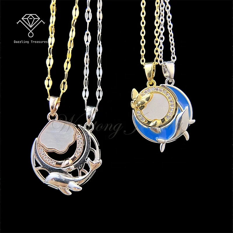 Wantong Jewelry CX005 Trendy 18K Gold Plated Sun and Moon Magnetic Necklace For Couples Fashion Fine Chains Pendant Necklaces