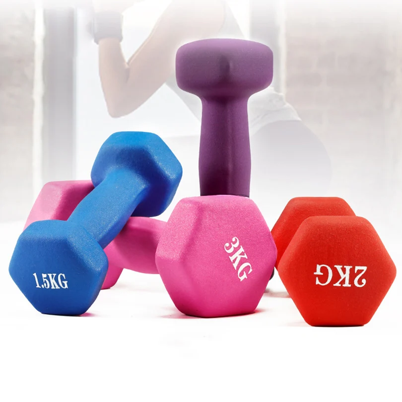 Wholesale 2kg set adjustable cast iron barbell and dumbbell set red blue green color plastic dip in dumbbell
