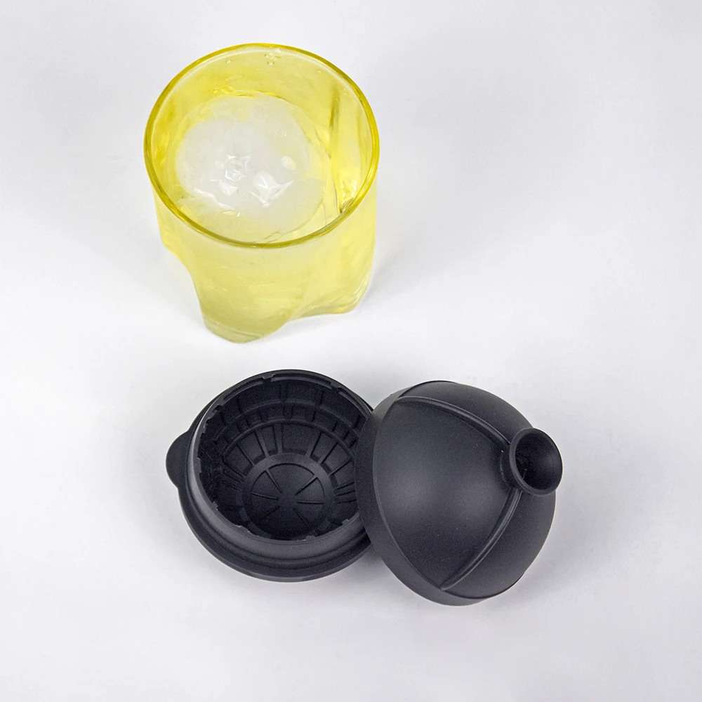 Food Grade BPA Free Silicone Sphere Ice Ball Maker Slower Melting Death Star Ice Cube Mold with Built-In Funnel