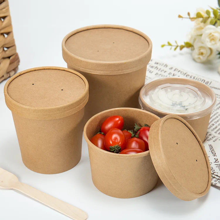  LOKYO пользовательская печать 8oz 12oz 16oz 26oz 32oz Горячая круглая чаша коричневая крафт-бумага Одноразовая чашка для