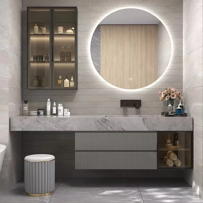 Chinese luxury apartment marble used bathroom vanity cabinetsHotel Project Washing Bathroom Vanity cabinet