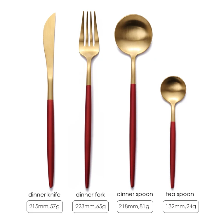 Набор столовых приборов для домашнего ужина 5 штук столовые приборы из матового красного золота с вилкой цветные свадебные металлические