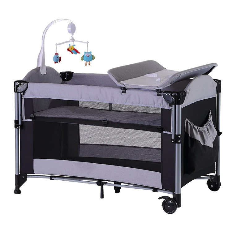 Purorigin Baby Playpen Baby Bed with Mosquito Net Purorigin Kids Bedroom Furniture Baby Cot Foldable Crib Metal Modern EN